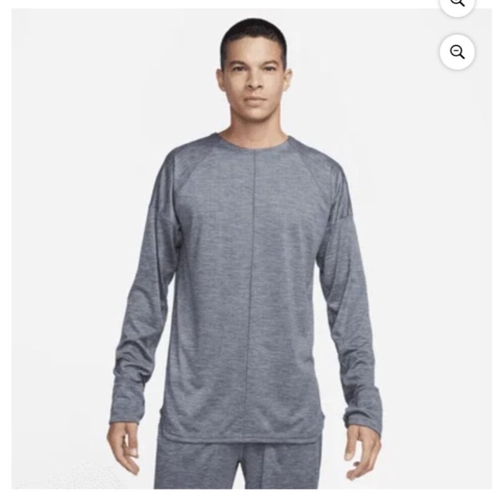 Nike‎ Yoga Men's Dri-FIT Crew Top Color: Cool Grey/Heather/Cool Grey Size Medium